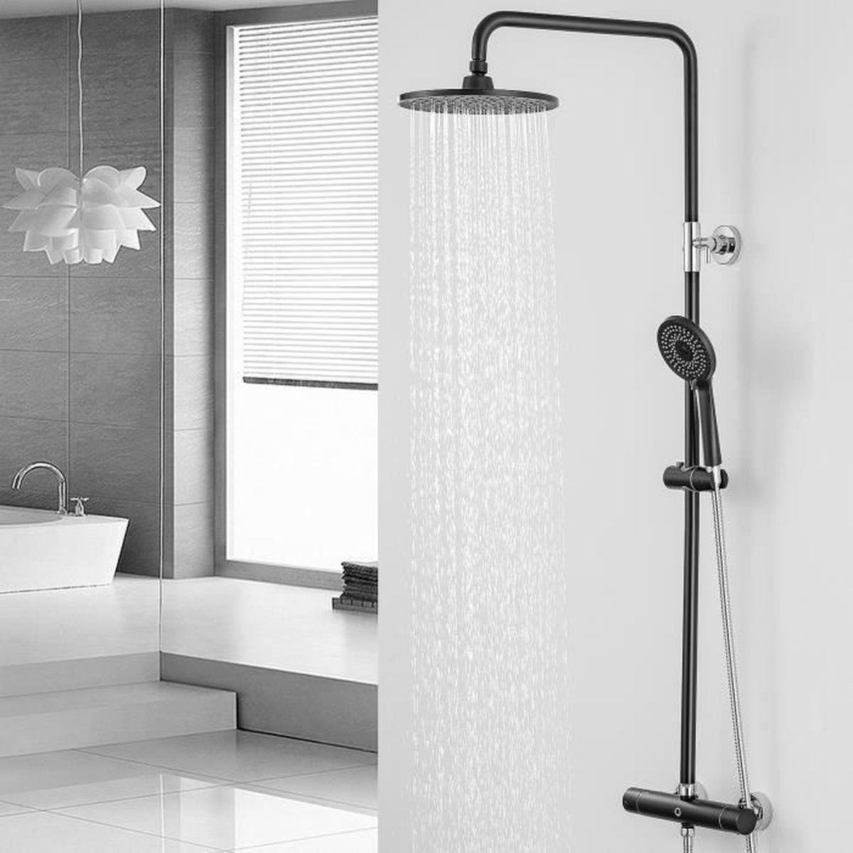 BONADE Panneau de Douche en Acier Inoxydable avec Syst/ème de Douche Thermostatique avec Douche /à Main Jets de Massage Colonne de Douche Bross/ée avec Affichage LED de la Temp/érature de lEau