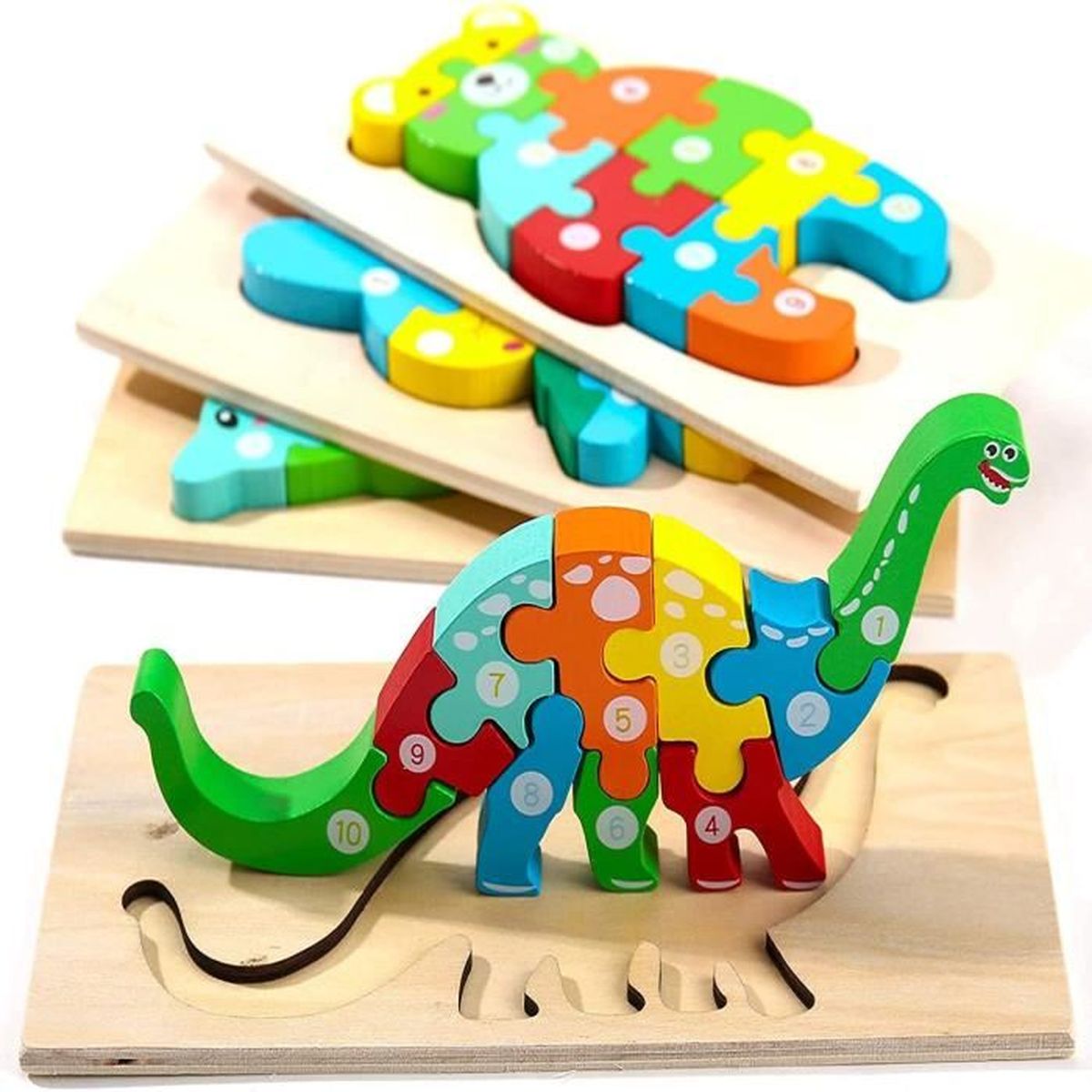 4 Pièces 3D Dinosaure En Bois Puzzle Enfant Bébé Jeu Puzzle Éducatif ...