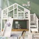 TRUXEN8 Lit Superposé Cabane avec Toboggan & Escalier Rangement - Certifié EN 747, Blanc, 90x200 cm - Sécurité Enfant