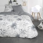 TODAY Parure de lit en coton réversible - Sunshine - l 220 x L 240 - Imprimé végétal - Blanc et gris