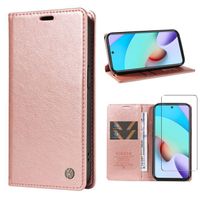 Verre trempé+Etui pour Xiaomi Redmi Note 13 4G, [Magnétique] Fentes Cartes Protection Portefeuille Housse en Cuir PU,Or rose YK06