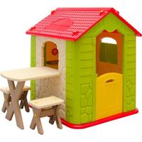 Maison de Jeu en Plastique | Maison de Jardin pour Enfants | Maisonnette + 1 Table + 2 Tabouret | pour intérieur et extérieur