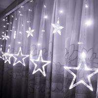 12 Étoiles Lumières de Rideaux 138 Leds Guirlande lumineuse Décoration pour Noël Fête Vacances Mariage Fenêtre 8 Modes Flash Blanc