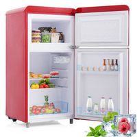 Réfrigérateur rétro congélateur double porte 72L (51L+21L) Classe E avec éclairage LED et réglages de température - rouge 