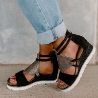 Sandales d'été pour femme - Noir - Plate-forme décontractée - Chaussures compensées en toile