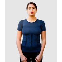 T-shirt Correcteur de Posture Femme - Anti Mal de Dos - Compression - Maillot de Corps Manches Courtes Bleu