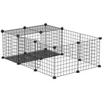 Cage parc enclos rongeurs modulable dim. L 105 x l 70 x H 35 cm résine PP fil métallique noir