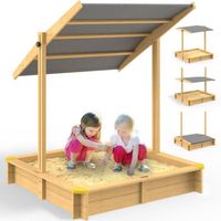 Spielwerk Bac à sable en bois d'épicéa SAMU 120x120cm toit réglable de protection UV jeu pour enfants extérieur jardin