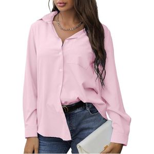 Chemisier Blouse Femme Manches Longues Chemise Classique Boutonnée Shirt Top Élégant Haut Casual Tunique pour Le XL
