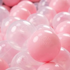 BALLES PISCINE À BALLES KiddyMoon 700 7Cm Balles Colorées Plastique Pour Piscine Enfant Bébé Fabriqué En EU, Rose Poudré-Transparent
