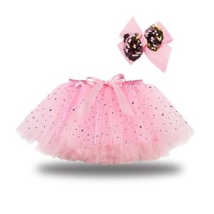 JUPE Enfants Filles Party Dance Ballet Costume Splice Star Sequin Tulle Jupe + Arc Épingle À Cheveux Rose