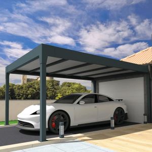 CARPORT Carport autoporté en aluminium gris anthracite 3,78x3,00m - OMBRAZUR - Toiture en plaques isotoit® 32mm