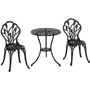 Ensemble table et chaise de jardin Ensemble salon de jardin - OUTSUNNY - 2 places - Fonte d'aluminium - Noir