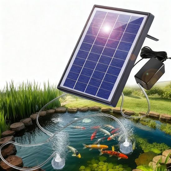 Pompe à Oxygène Solaire Flottante Pour Étang – Aérateur Bassin Avec Tuyau & Pierre à Bulles – Énergie Solaire Écologique