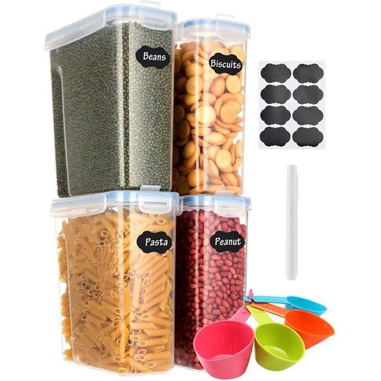 boîte de rangement cuisine lot de 4 (4l), boîtes à céréales sans bpa, boîte de conservation alimentaire hermétique en plastique av