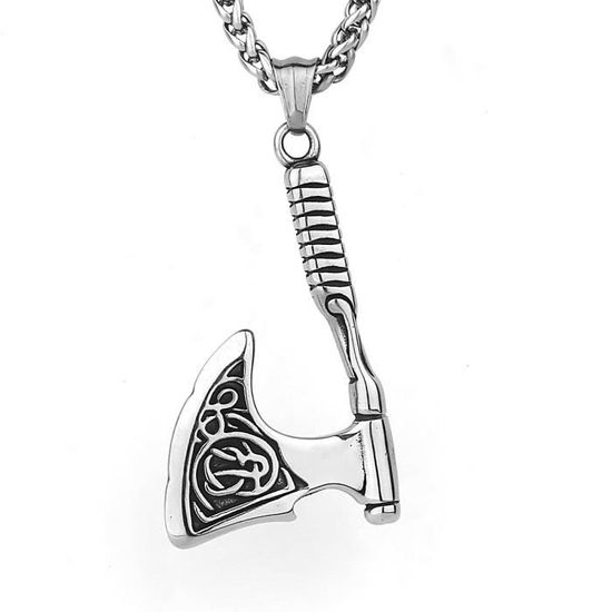 Pendentif Hache Viking Avec Chaîne Acier Inoxydable - Lot Neuf - Boîte Métal Offerte