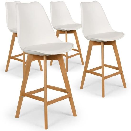 Lot de 4 chaises de bar scandinaves Bovary Blanc Cdiscount Maison