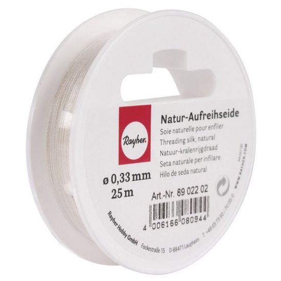 Bobine De Soie Naturelle 0,35 Mm - 25 Mètres, Blanc, Pour Enfiler Perles Ou Broderie