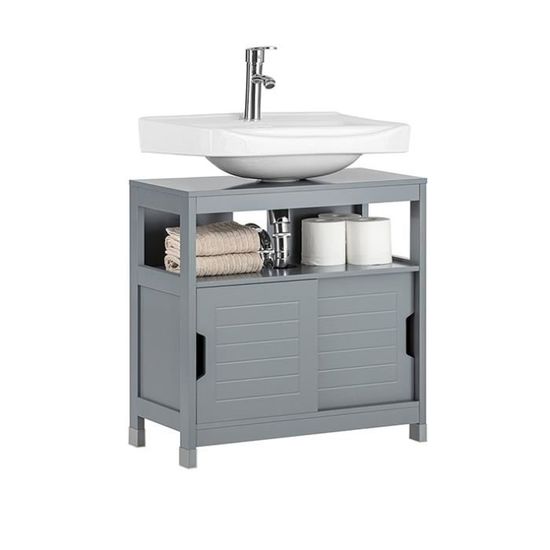 Sobuy Frg128 Sg Meuble Sous Lavabo Meuble De Salle De Bain Vasque 1 Etage Et 2 Portes Coulissantes Gris Cdiscount Maison