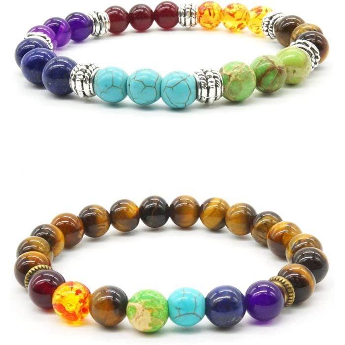 Double Chakra Bracelet Pierre Naturelle Reiki Charme Carte Signification Inclus