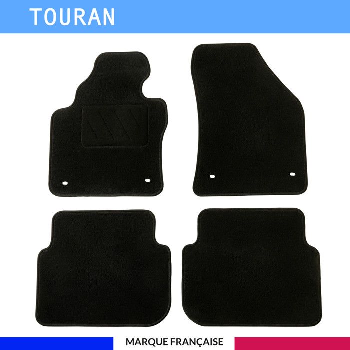 Tapis de sol voiture - Sur mesure pour Volkswagen TOURAN (03/2003-08/2015) - Moquette Antidérapante - Clips et Scratch - 4 pièces
