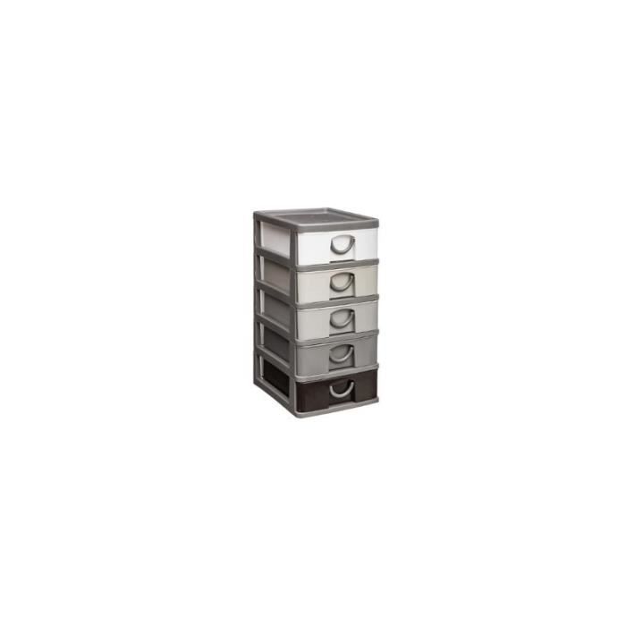 Etagères et commodes - Rangement 5 tiroirs - 9 x 13 x 19 cm - Plastique - Gris