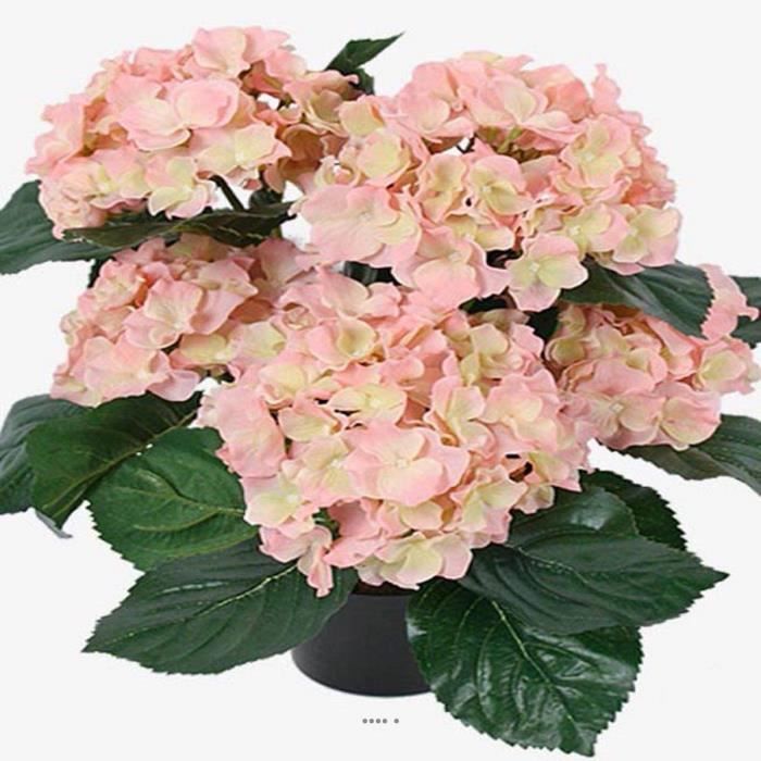Hortensia en pot artificiel leste H 40 cm 5 superbes tetes Rose-crème