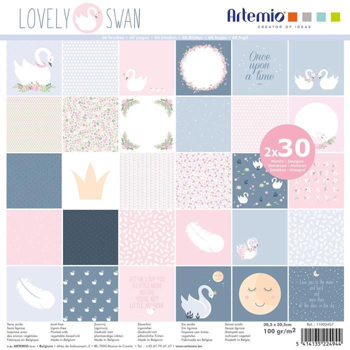 Bloc de 60 feuilles de papier scrapbooking 30x30 cm 'Lovely Swan' d'Artemio