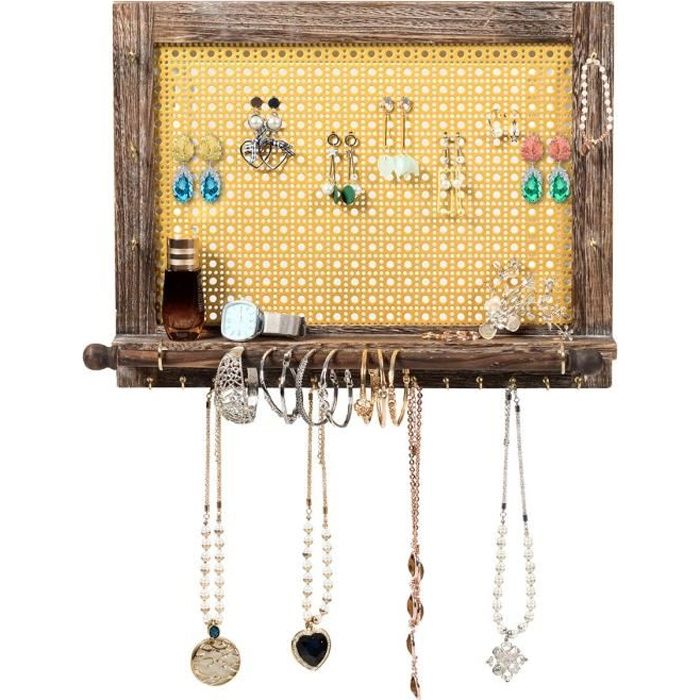COSTWAY Organisateur de Bijoux Mural,Porte-Bijoux Mural en Bois Présentoir pour Boucles d'Oreilles, Colliers, Bracelets