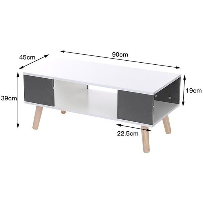 SOARROC Table basse contemporain laqué blanc et gris 90x45cm