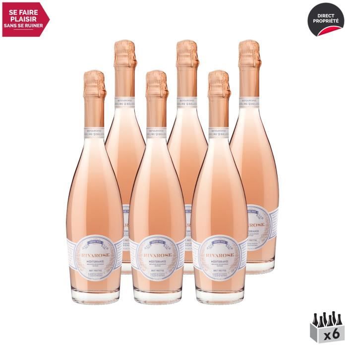 Rivarose Brut Prestige Rosé - Lot de 6x75cl - Vin Rosé - IGP Méditerranée - Cépages Syrah, Grenache