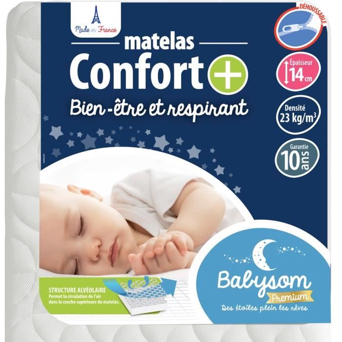 Babysom - Matelas Bébé Confort+ 70x140cm - Circulation Parfaite de l'air : Respirant - Ultra Ventilé : Confort Optimal - Déhoussable