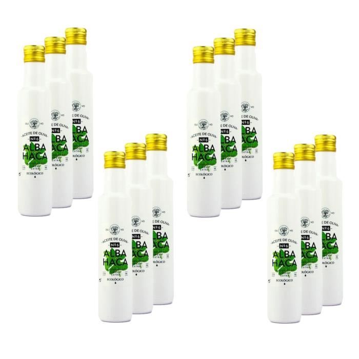 Lot 12x Huile olive extra vierge BIO - Infusée au basilic - bouteille 250ml