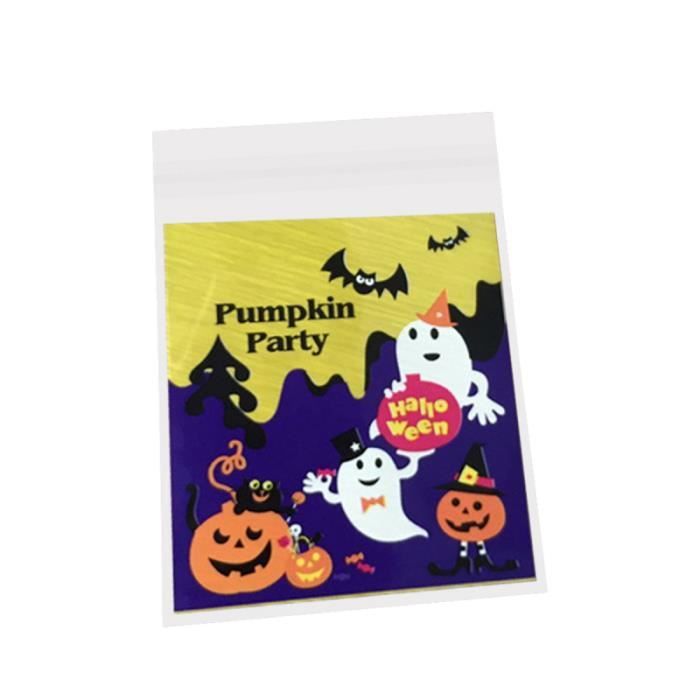 100 pcs sacs en plastique mignon Halloween fantôme auto-adhésif et petite pochette pour biscuit HANDBAG