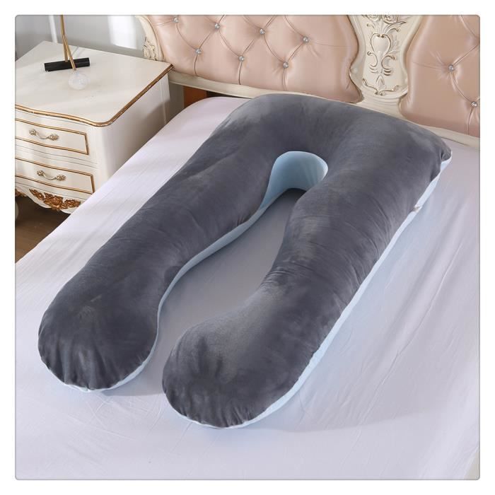 Oreiller de Maternité-Oreiller de Soutien Forme de U Suède:Gris Foncé+Bleu Oreiller:70x130cm