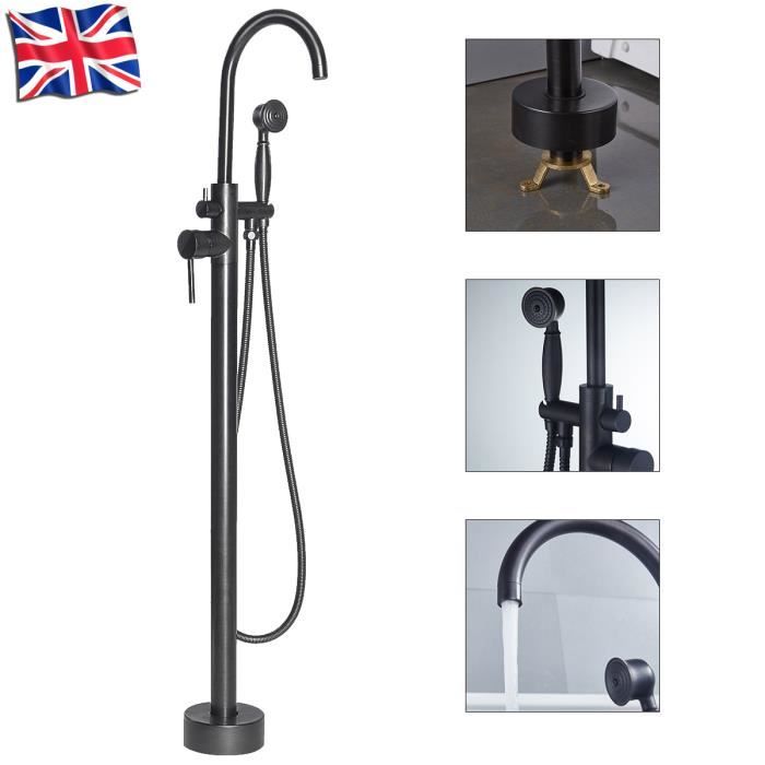 SUPER Robinet Mitigeur Debout Colonne Douchette Pommeau de Douche ORB Laiton Baignoire Salle de Bain Noir 1/2 pouce