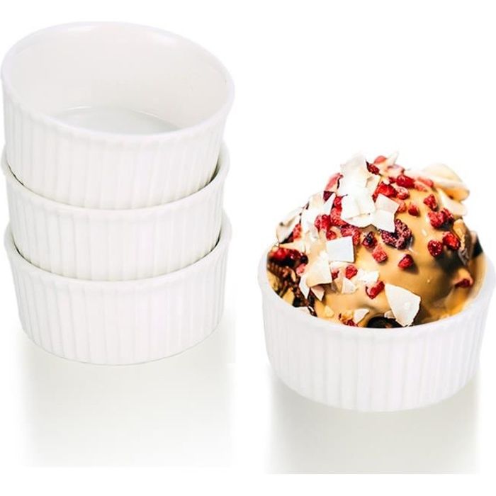 G.a HOMEFAVOR Lot de 4 Ramequins en Porcelaine, 9CM Petit Terrines Moule à Pâtisserie Soufflé Crème Brulée Muffin