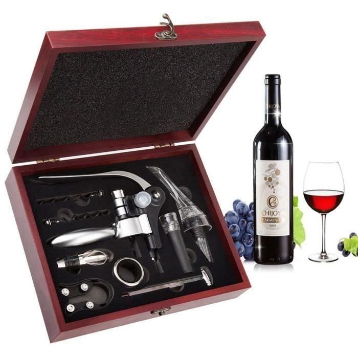 Tire-bouchon,Netboat Lapin Style 9 Pcs Ouvre-vin avec Aérateur Thermomètre Caisse en Bois Gift Set
