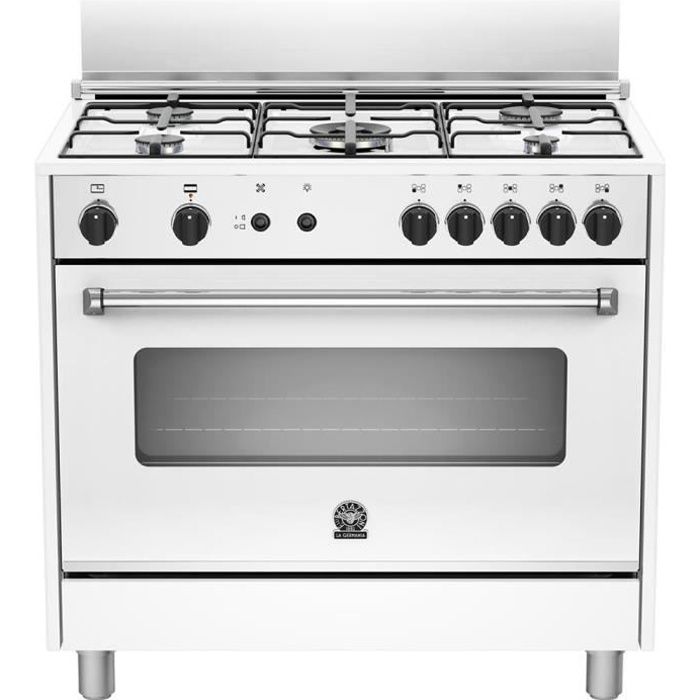 Bertazzoni La Germania Americana AMN905GEVSWE, Cuisinière, Blanc, Rotatif, Devant, Cuisinière à gaz, Acier inoxydable
