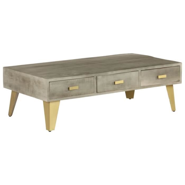 Table basse Bois de manguier Gris avec laiton 110x60x35 cm
