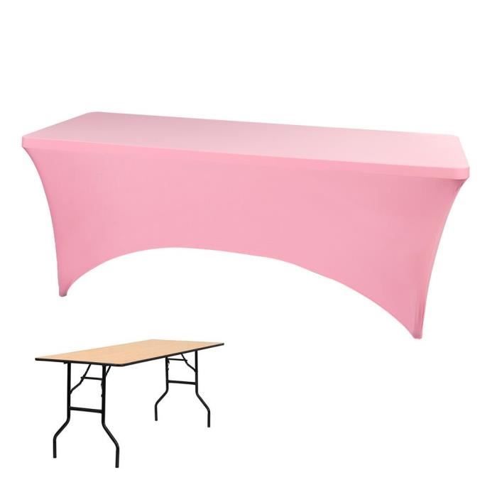 Housse de Table Stretch Nappe Rectangulaire Mariage Cocktail Réception 4FT(122*76*76cm) Rose Foncé