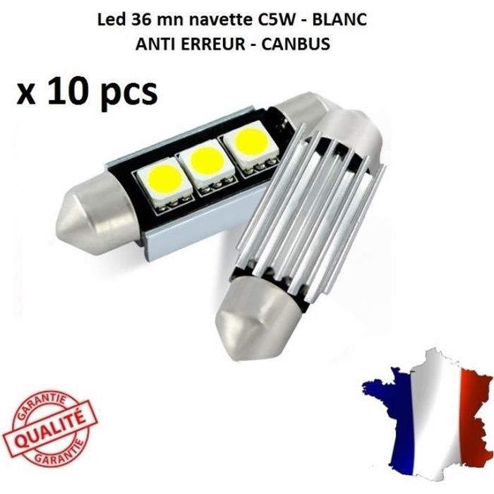 10 ampoule Navette LED C5W 36mm ANTI ERREUR CANBUS plafonnier plaque 6000k