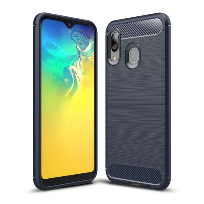 Samsung Galaxy A20e Carbone Bleu Coque Housse Etui En Silicone Gel Souple hfs-house®