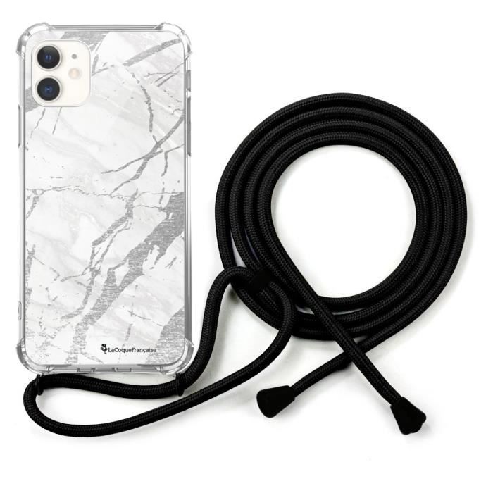 Coque cordon pour iPhone 11 noir Dessin Marbre gris La Coque Francaise