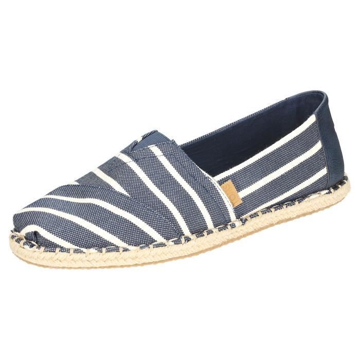 Toms Classic Riviera Stripe Homme Chaussures sans lacets Marine Blanche