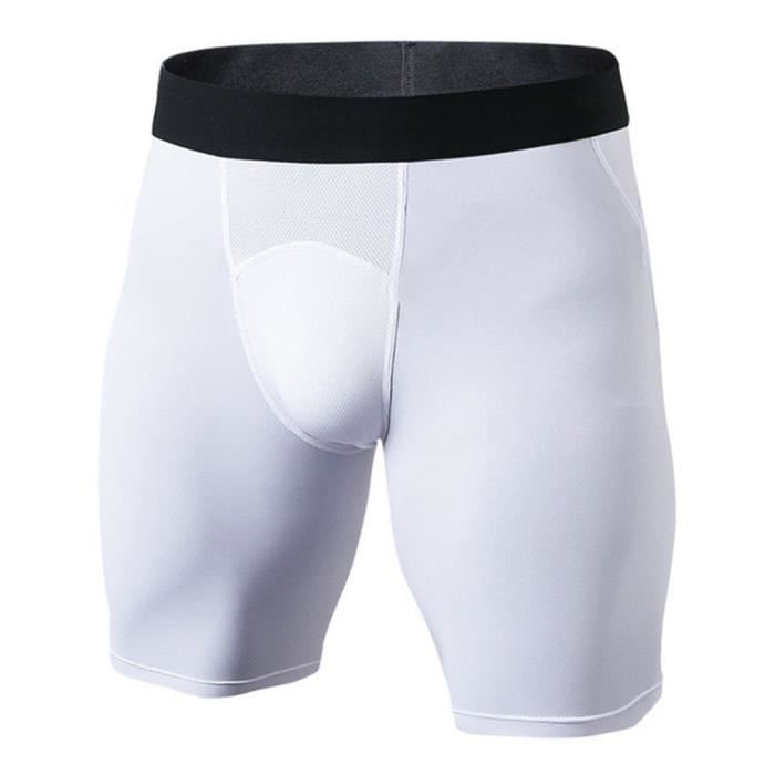 Hommes Shorts Court Sport Compression Élastique Leggings Short Slim Collant Cyclisme Fitness Séchage Rapide Blanc