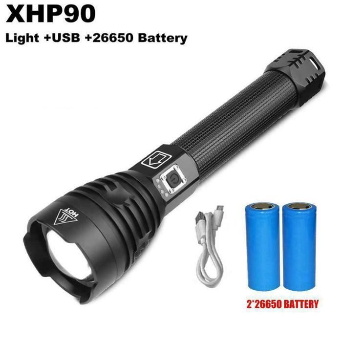 Xhp90 Lampe Torche Led Rechargeable Usb Avec Affichage De Puissance