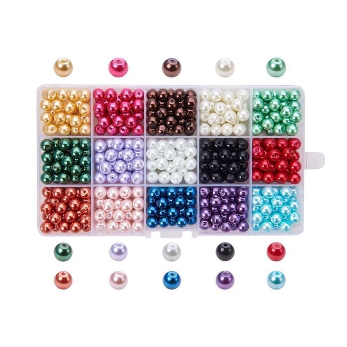 PandaHall - 510 pcs 15 Couleurs Perle en Verre Perles Rondes Perles Nacrées Teint Environmental pour DIY Fabrication de Bijoux Colli