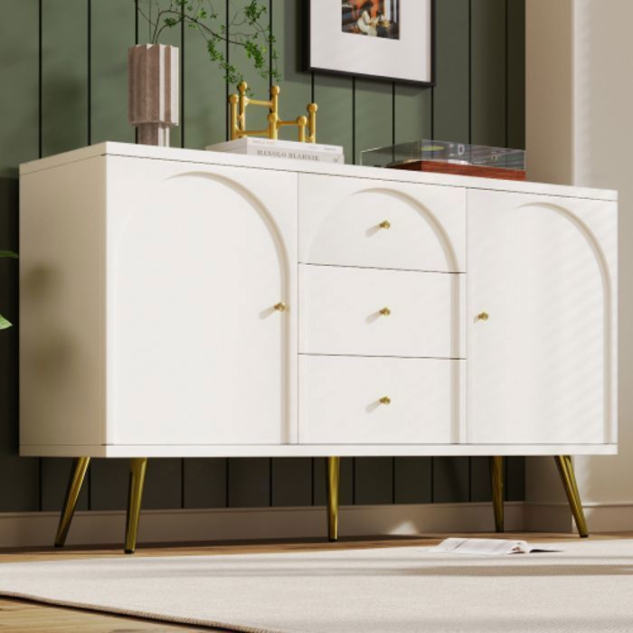 Commode Buffet avec 2 portes et 3 tiroirs pour salon - SWEIKO - Blanc crème Commode Buffet avec 2 portes et 3 tiroirs pour salon - SWEIKO - Blanc crème
