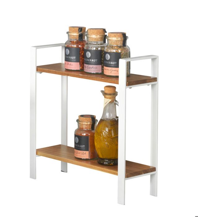 Etagère de Cuisine - WENKO - Louisa - 2 Niveaux - Métal Blanc et Bois - 32x33x11cm Etagère de Cuisine - WENKO - Louisa - 2 Niveaux - Métal Blanc et Bois - 32x33x11cm